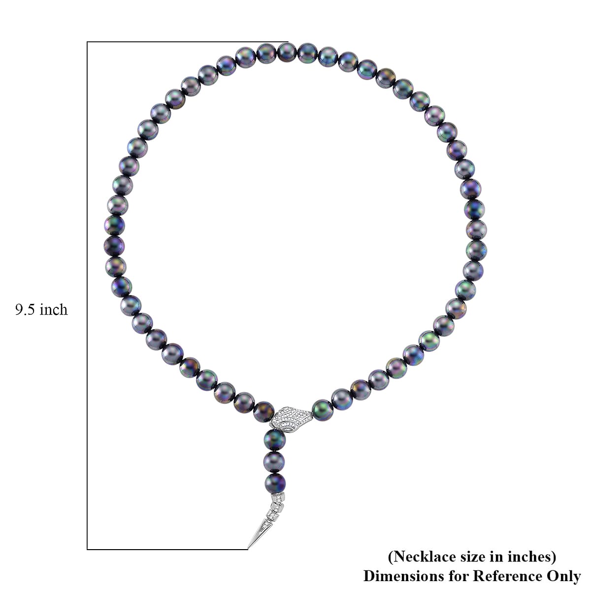 Peacock Color Shell Pearl and Simulated Diamond 1.50 ctw Necklace (20 Inches) in Silvertone image number 4