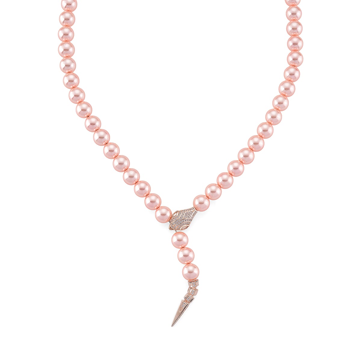 Pink Shell Pearl and Simulated Diamond 1.50 ctw Necklace (20 Inches) in Rosetone image number 0