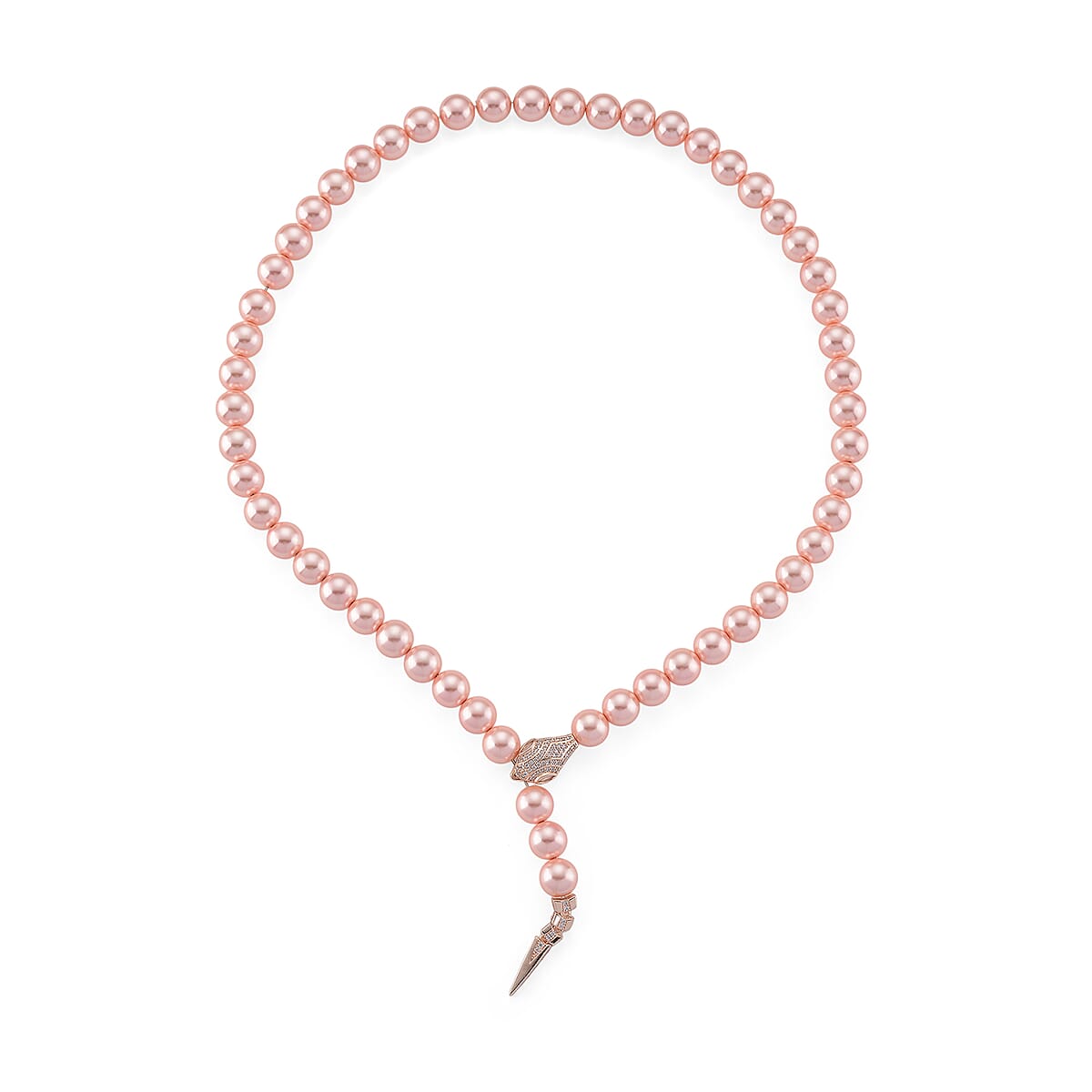 Pink Shell Pearl and Simulated Diamond 1.50 ctw Necklace (20 Inches) in Rosetone image number 2