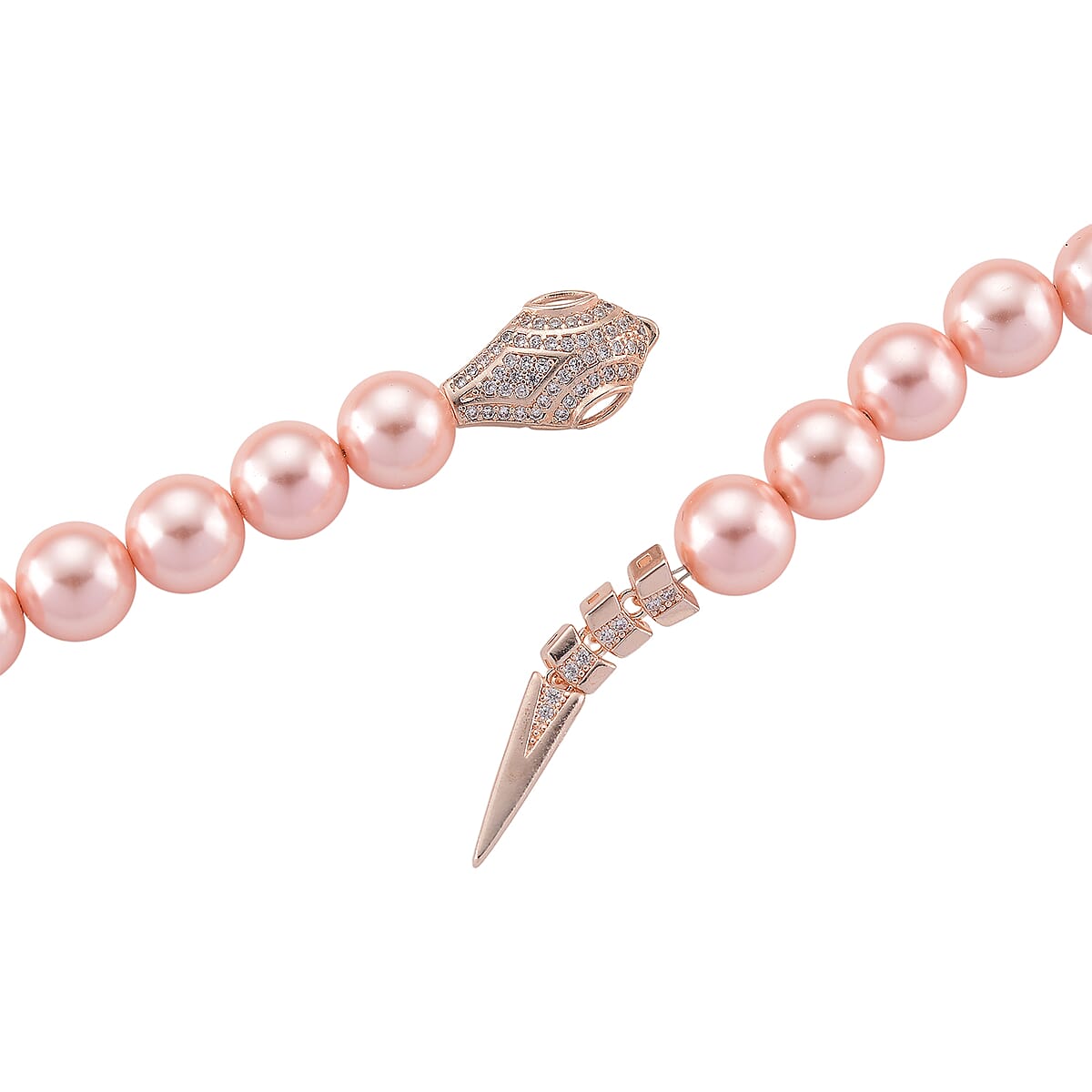 Pink Shell Pearl and Simulated Diamond 1.50 ctw Necklace (20 Inches) in Rosetone image number 3