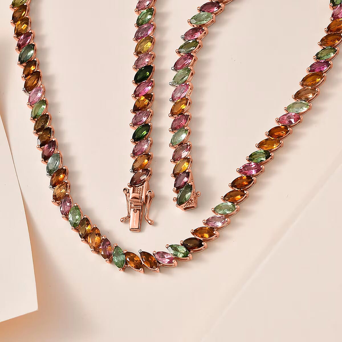 D'Joy Multi-Tourmaline 27.85 ctw Necklace in 18K Vermeil Rose Gold Over Sterling Silver 18 Inches image number 1