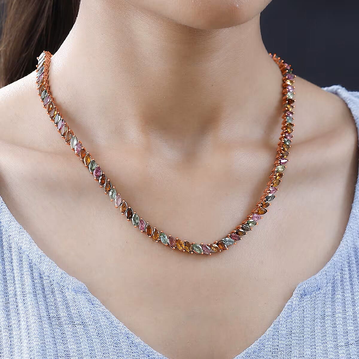 D'Joy Multi-Tourmaline 27.85 ctw Necklace in 18K Vermeil Rose Gold Over Sterling Silver 18 Inches image number 2