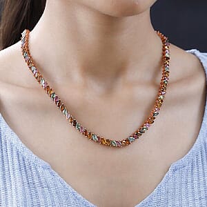 D'Joy Multi-Tourmaline 27.85 ctw Necklace in 18K Vermeil Rose Gold Over Sterling Silver 18 Inches (Del. in 10-12 Days)