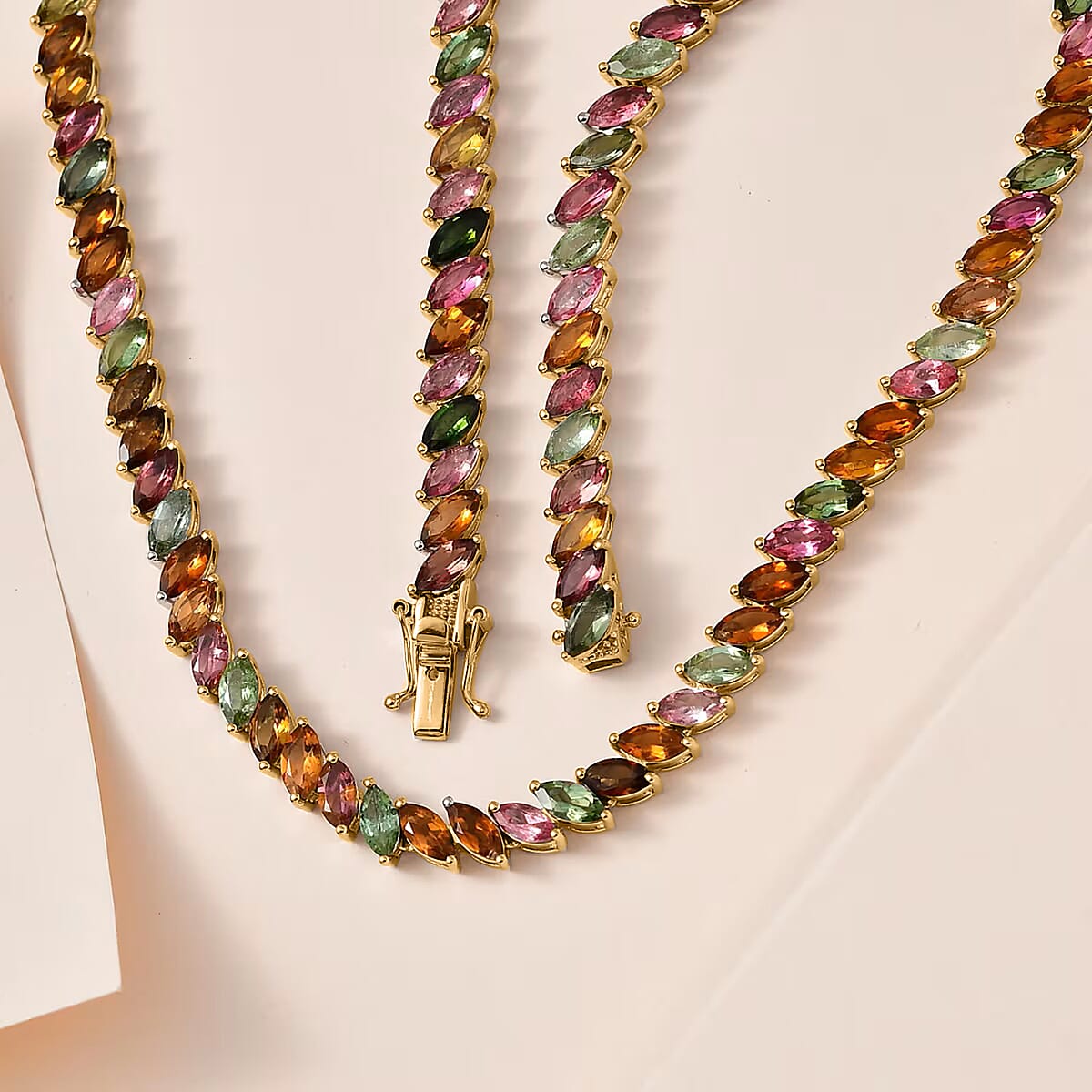 D'Joy Multi-Tourmaline 27.85 ctw Necklace in 18K Vermeil Yellow Gold Over Sterling Silver 18 Inches image number 1
