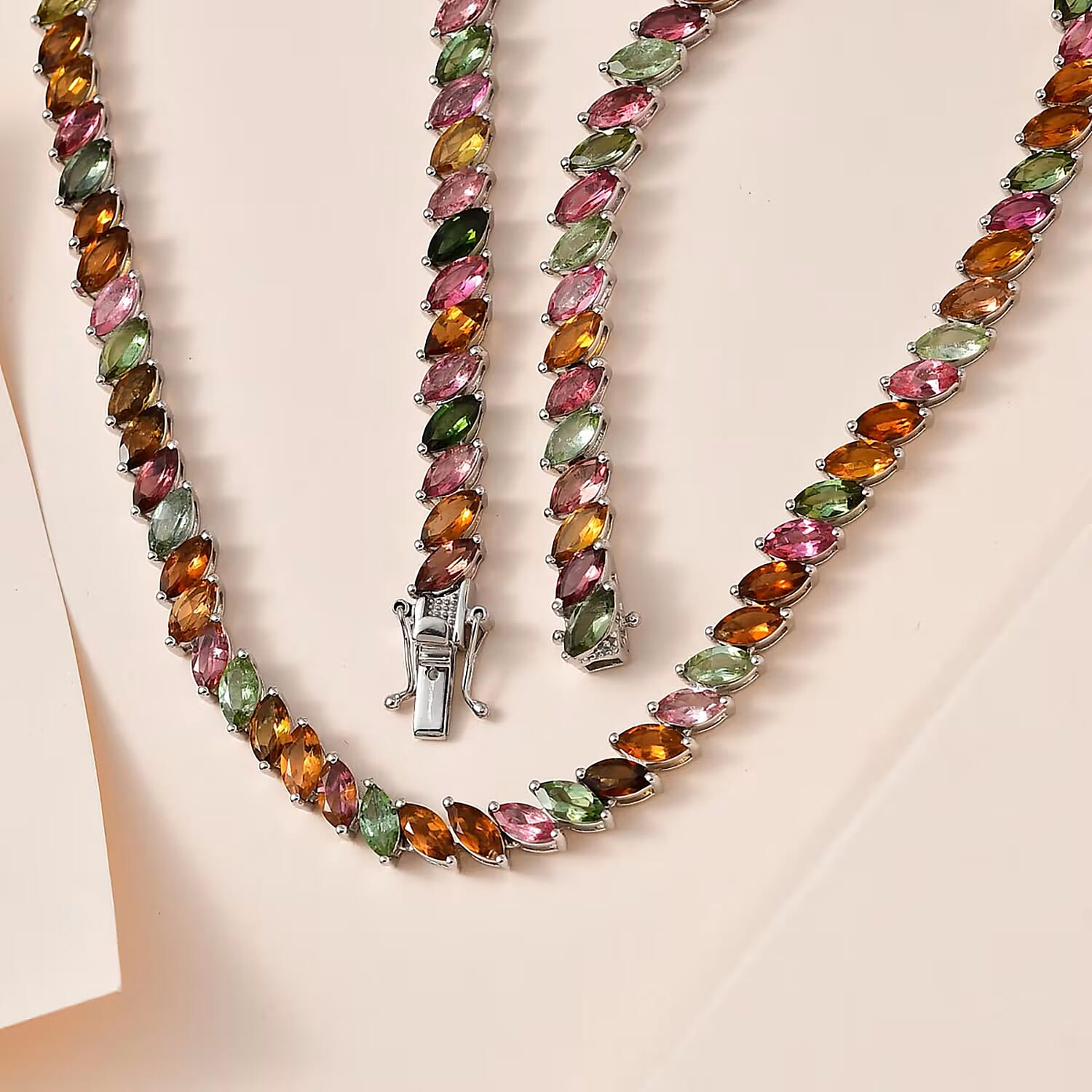 D'Joy Multi-Tourmaline 27.85 ctw Necklace in Rhodium Over Sterling Silver 18 Inches