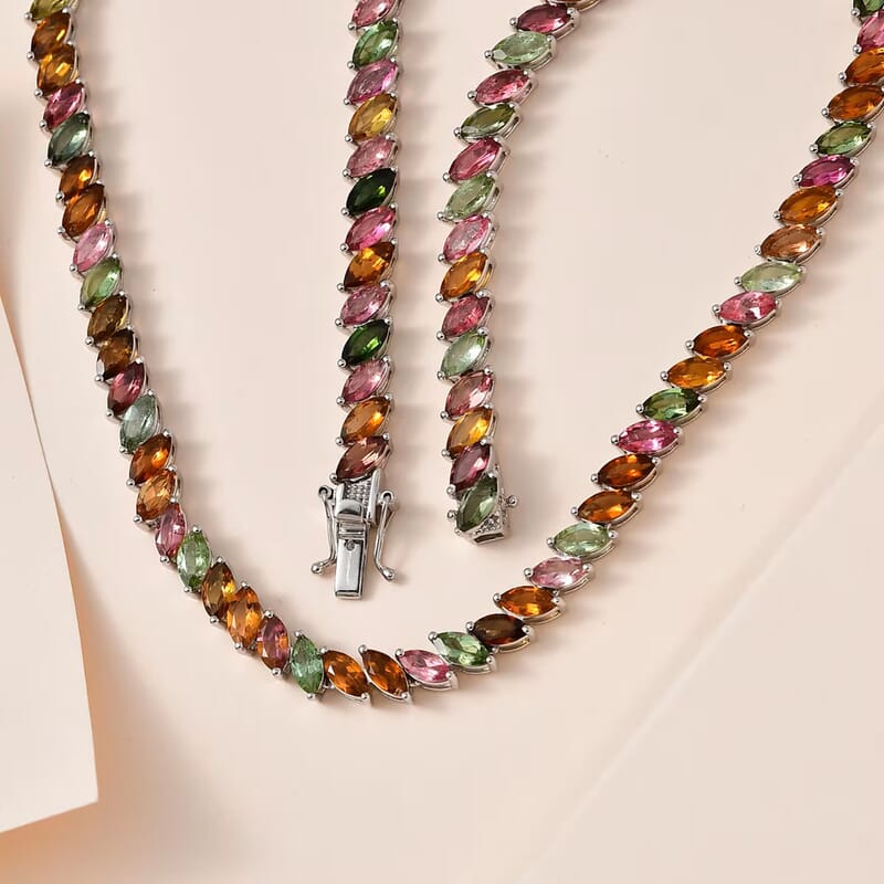 D'Joy Multi-Tourmaline 27.85 ctw Necklace in Rhodium Over Sterling Silver 18 Inches