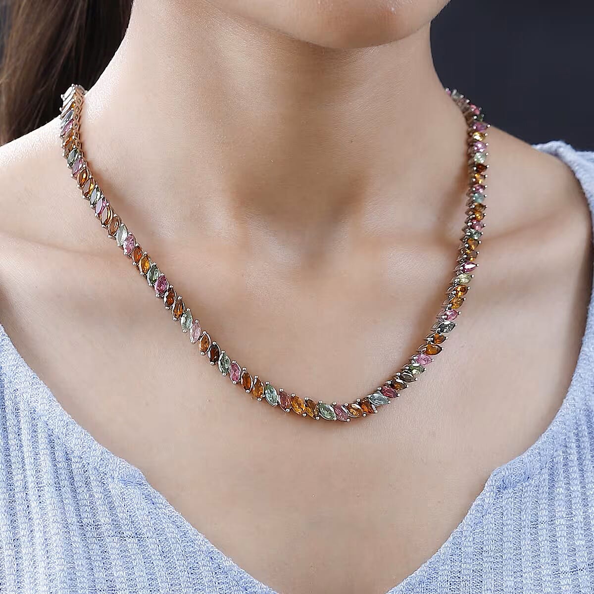 D'Joy Multi-Tourmaline 27.85 ctw Necklace in Rhodium Over Sterling Silver 18 Inches