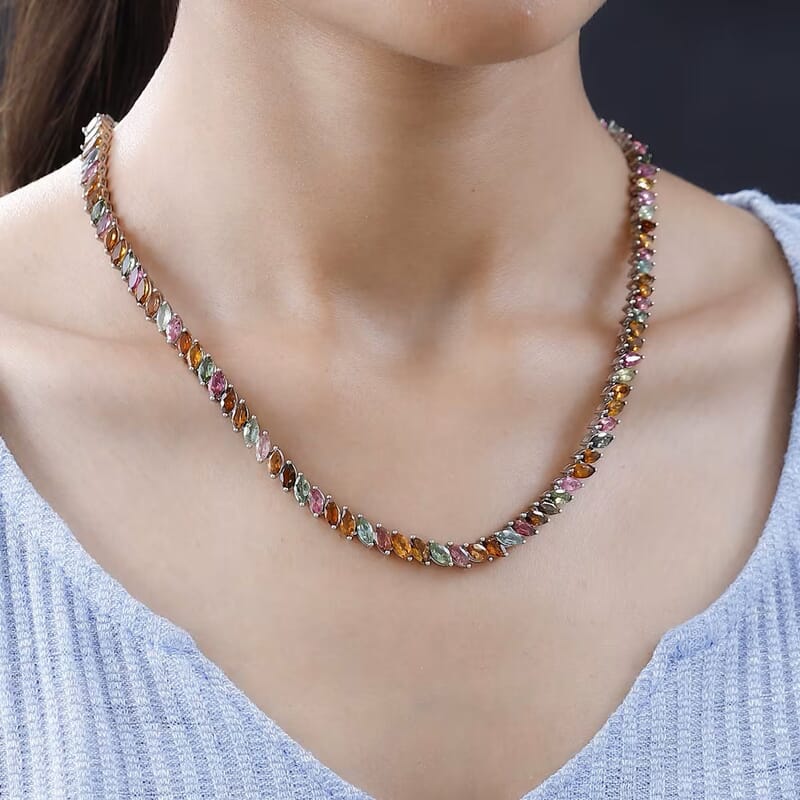 D'Joy Multi-Tourmaline 27.85 ctw Necklace in Rhodium Over Sterling Silver 18 Inches
