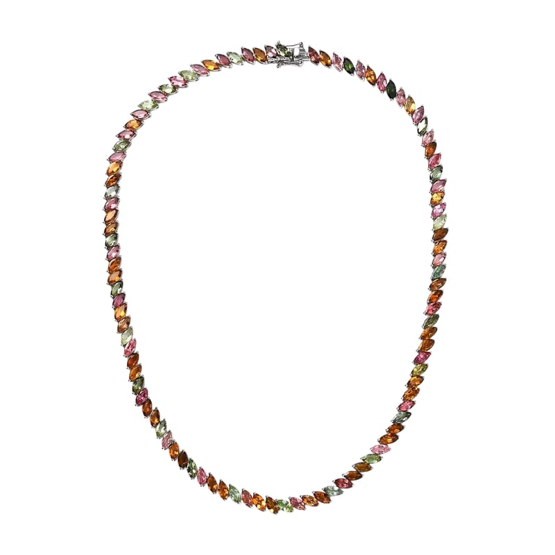 D'Joy Multi-Tourmaline 27.85 ctw Necklace in Rhodium Over Sterling Silver 18 Inches