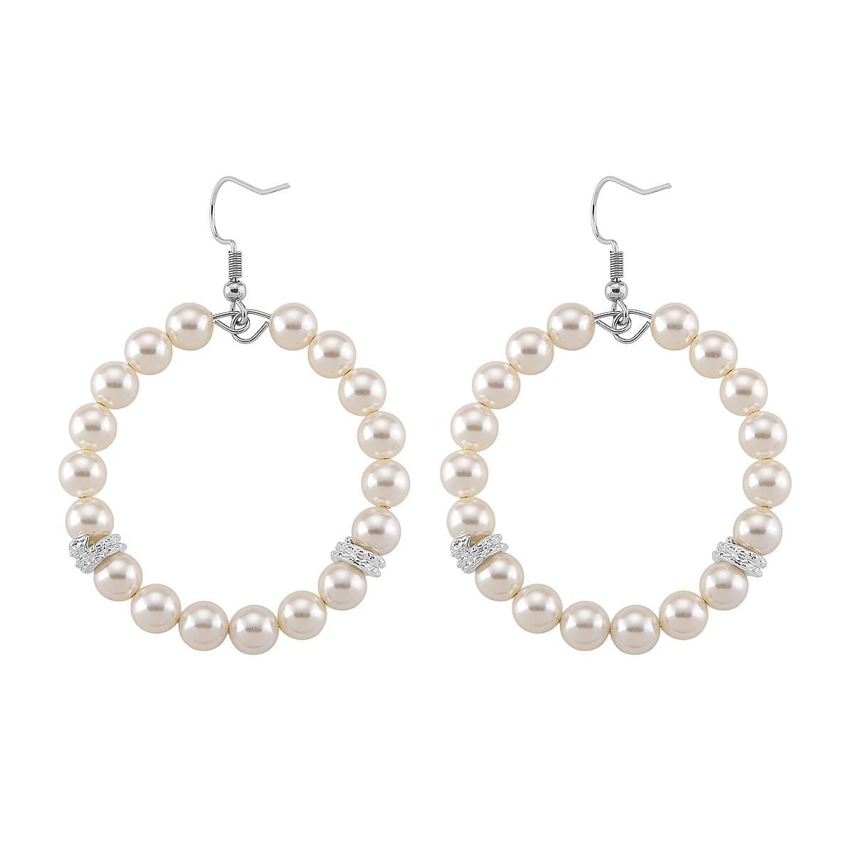 Lumina Pearl White Color Hoop Earrings in Silvertone and Stainless Steel