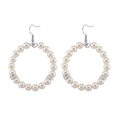 Lumina Pearl White Color Hoop Earrings in Silvertone and Stainless Steel