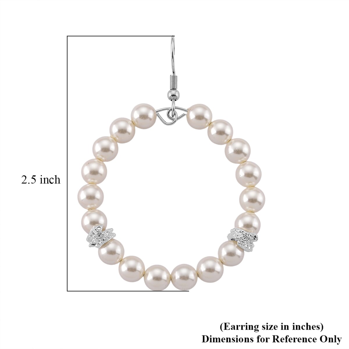 White Shell Pearl Hoop Earrings in Silvertone and Stainless Steel image number 4
