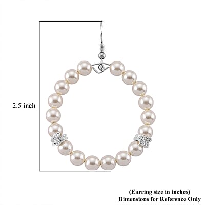 Lumina Pearl White Color Hoop Earrings in Silvertone and Stainless Steel