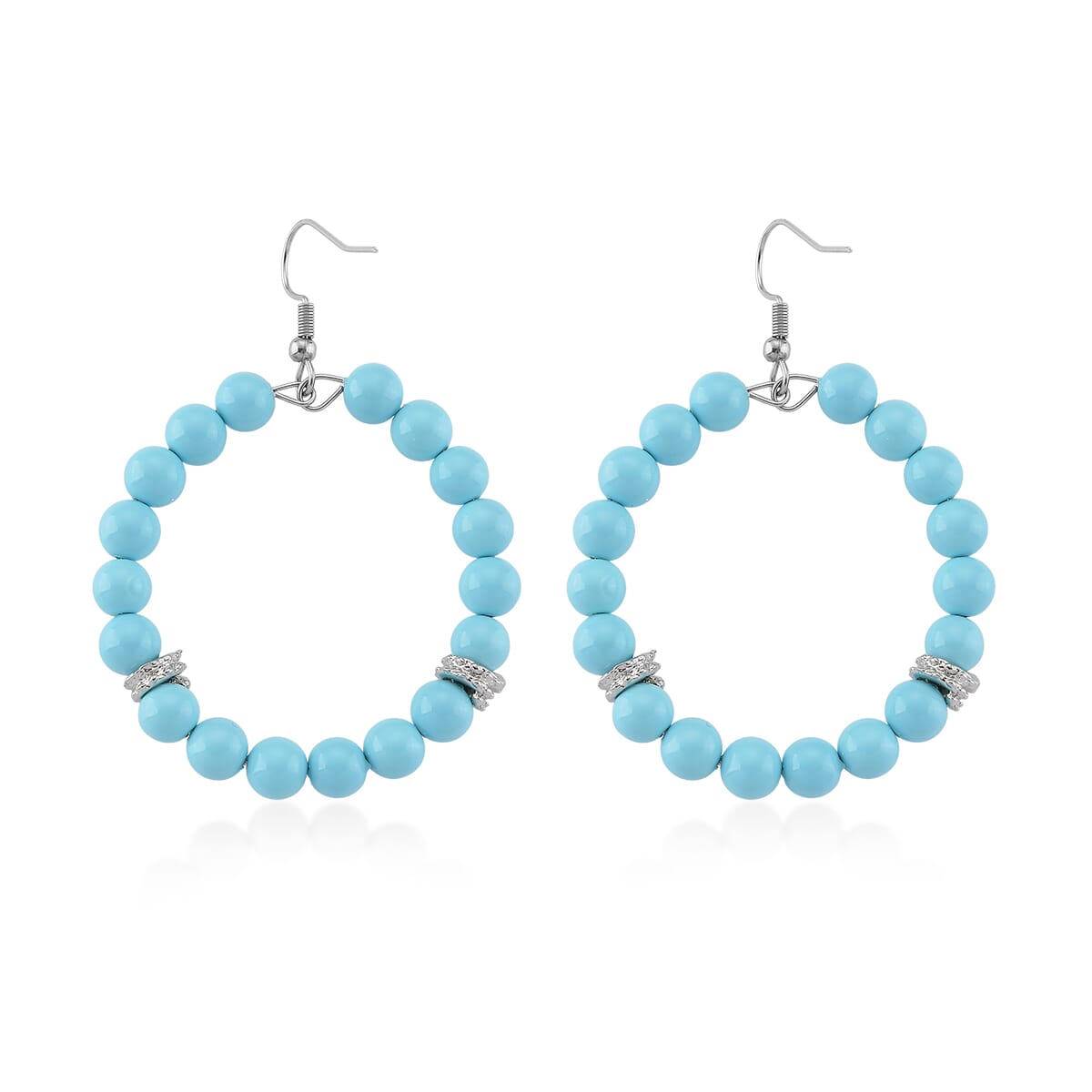 Sleeping Beauty Color Shell Pearl Hoop Earrings in Silvertone and Stainless Steel image number 3