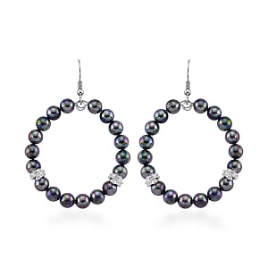 Lumina Pearl Peacock Color Hoop Earrings in Silvertone and Stainless Steel