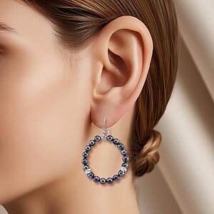 Lumina Pearl Peacock Color Hoop Earrings in Silvertone and Stainless Steel