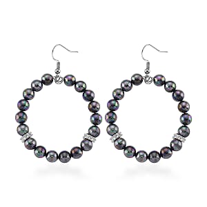 Lumina Pearl Peacock Color Hoop Earrings in Silvertone and Stainless Steel
