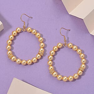 Lumina Pearl Golden Color Hoop Earrings in Goldtone and ION Plated YG Stainless Steel
