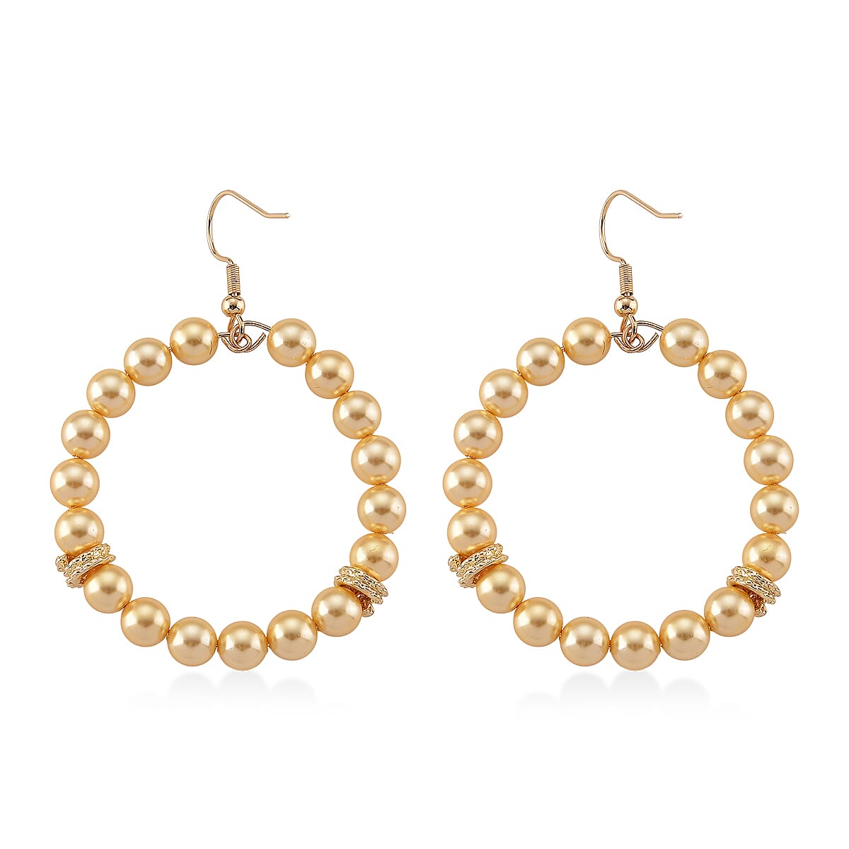 Lumina Pearl Golden Color Hoop Earrings in Goldtone and ION Plated YG Stainless Steel image number 3