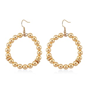Lumina Pearl Golden Color Hoop Earrings in Goldtone and ION Plated YG Stainless Steel