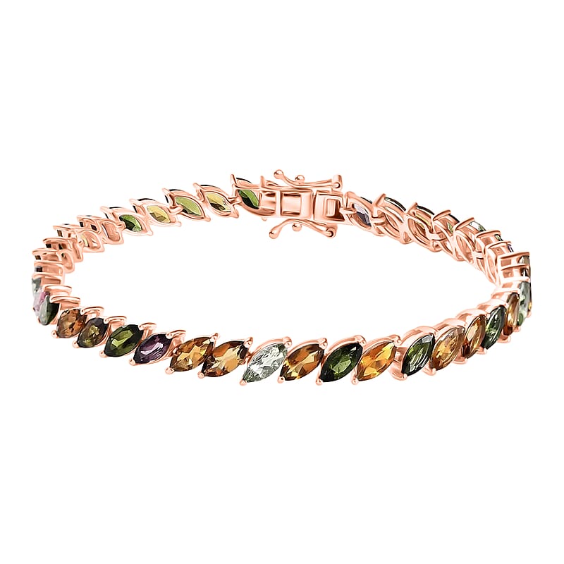 D'Joy Multi-Tourmaline 11.50 ctw Bracelet in 18K Vermeil Rose Gold Over Sterling Silver (6.50 In)