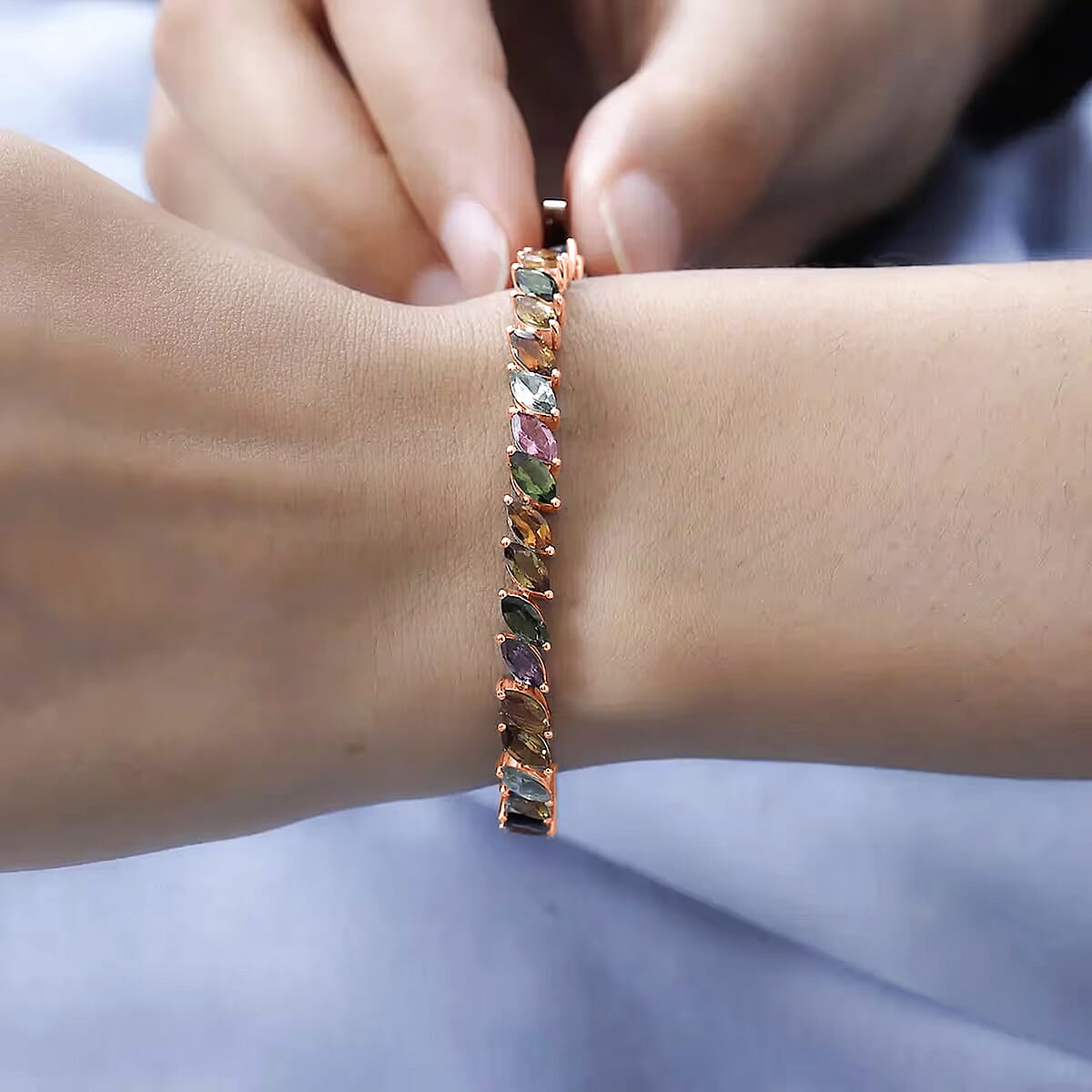 D'Joy Multi-Tourmaline 11.50 ctw Bracelet in 18K Vermeil Rose Gold Over Sterling Silver (6.50 In) image number 1