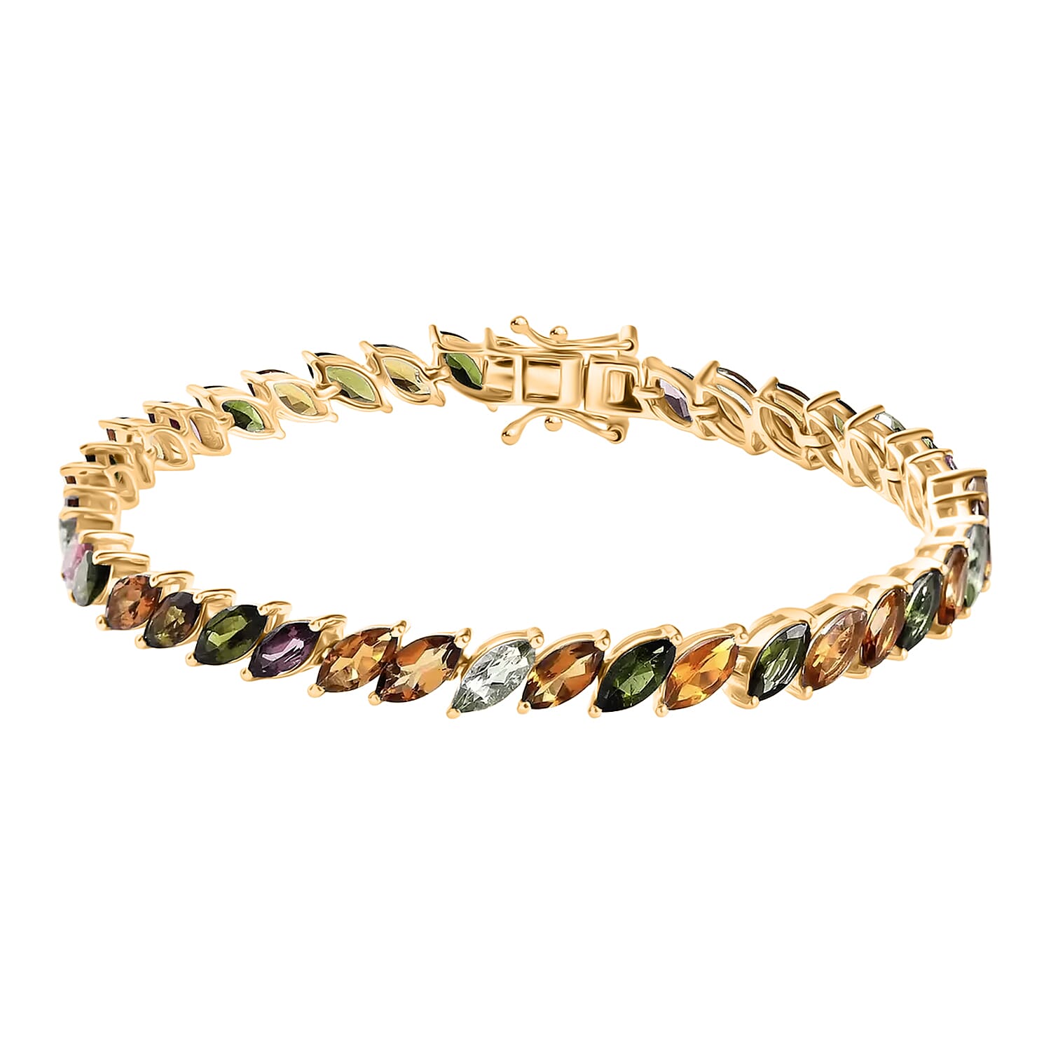 D'Joy Multi-Tourmaline 11.50 ctw Bracelet in 18K Vermeil Yellow Gold Over Sterling Silver (6.50 In)