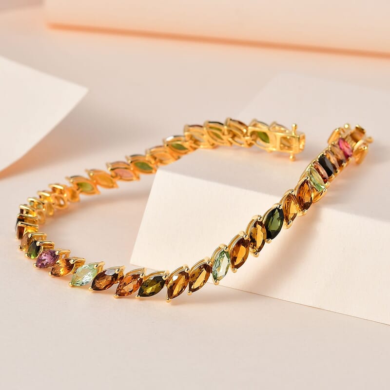 D'Joy Multi-Tourmaline 11.50 ctw Bracelet in 18K Vermeil Yellow Gold Over Sterling Silver (6.50 In)