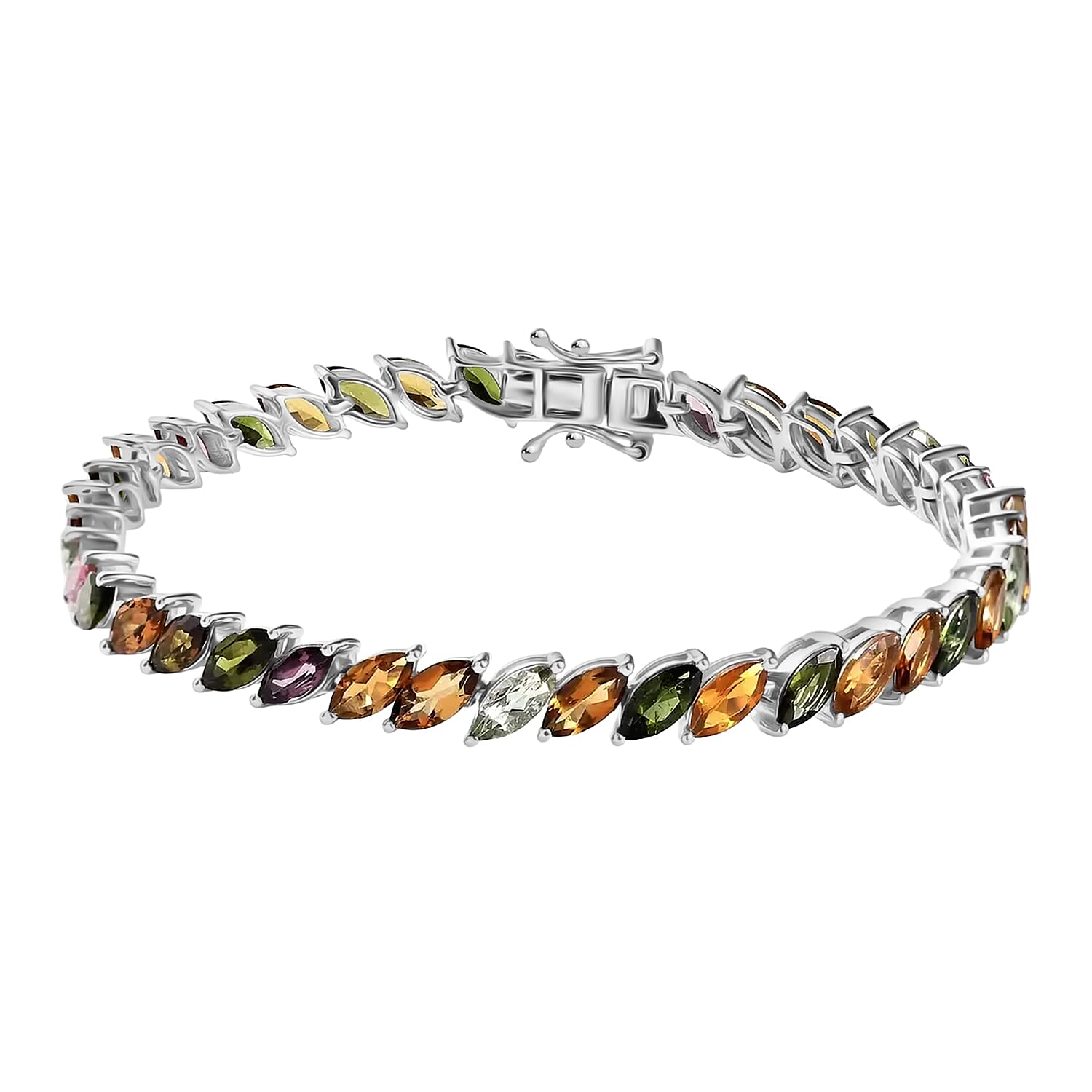 D'Joy Multi-Tourmaline 11.50 ctw Bracelet in Rhodium Over Sterling Silver (6.50 In)