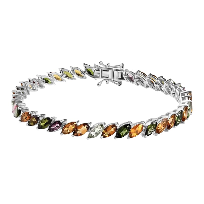 D'Joy Multi-Tourmaline 11.50 ctw Bracelet in Rhodium Over Sterling Silver (6.50 In)