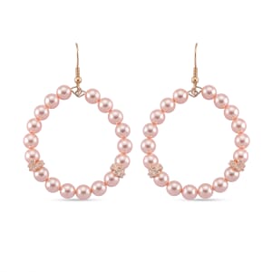 Pink Shell Pearl Hoop Earrings in Rosetone and ION Plated RG Stainless Steel