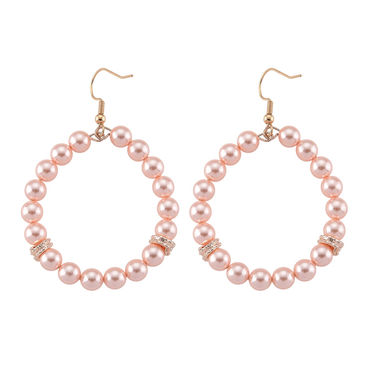 Pink Shell Pearl Hoop Earrings in Rosetone and ION Plated RG Stainless Steel image number 3