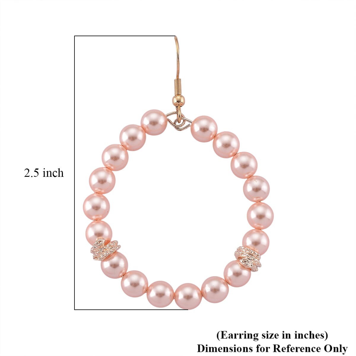 Pink Shell Pearl Hoop Earrings in Rosetone and ION Plated RG Stainless Steel image number 4