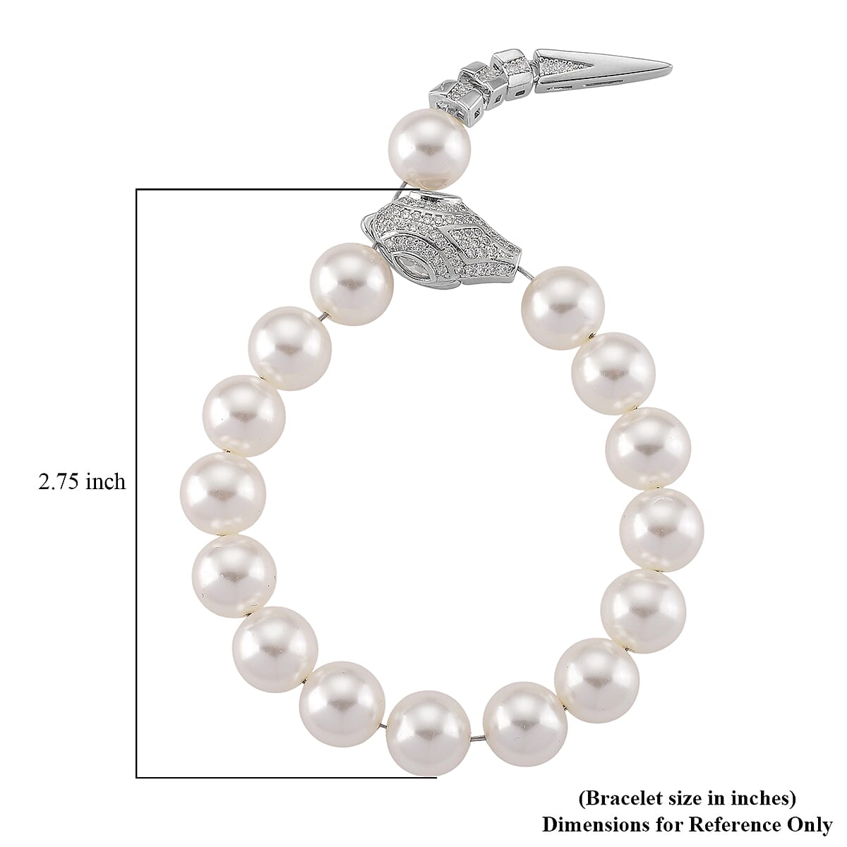 White Shell Pearl and Simulated Diamond Bracelet in Silvertone (7.00 In) image number 2