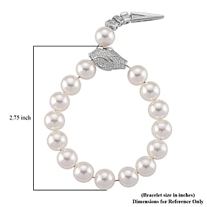 White Shell Pearl and Simulated Diamond Bracelet in Silvertone (7.00 In)