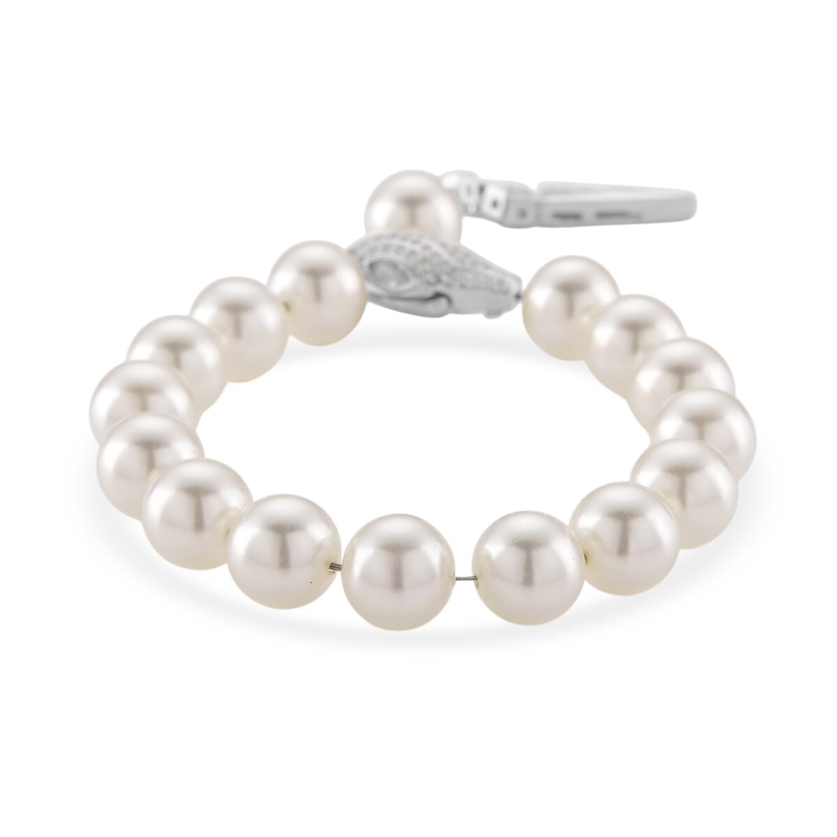 White Shell Pearl and Simulated Diamond 1.50 ctw Bracelet in Silvertone (7.50 In) image number 0