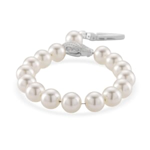 White Shell Pearl and Simulated Diamond 1.50 ctw Bracelet in Silvertone (7.50 In)