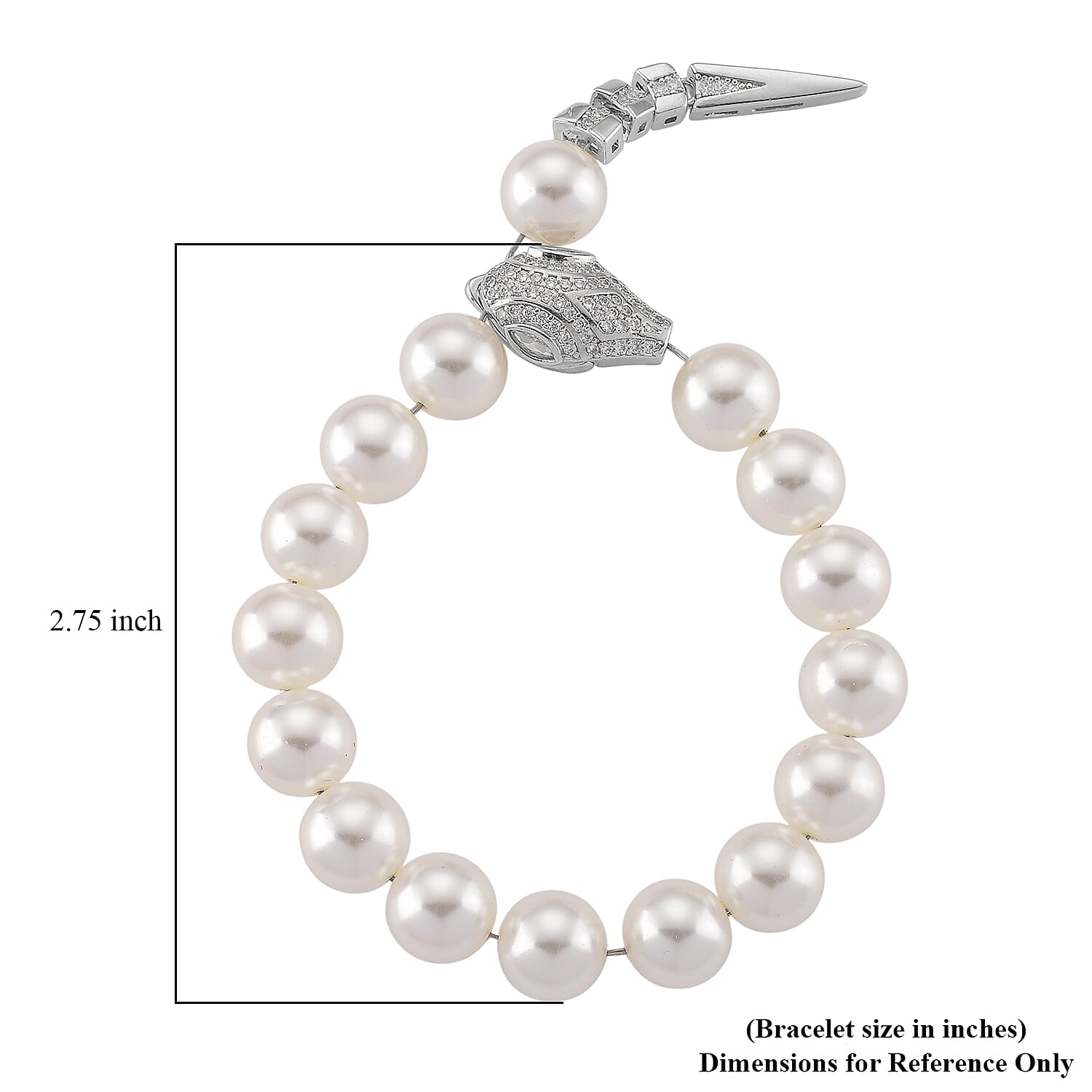 White Shell Pearl and Simulated Diamond Bracelet in Silvertone (7.50 In)