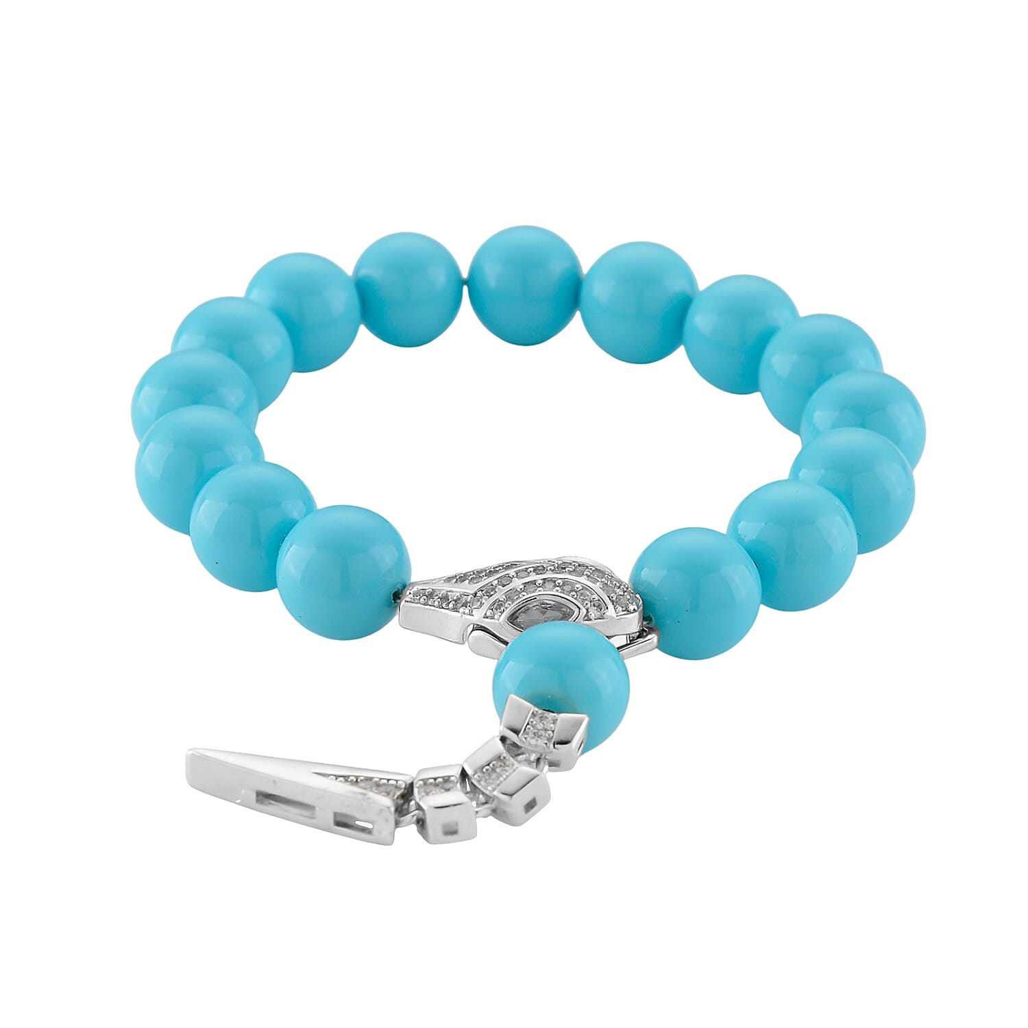 Sleeping Beauty Color Shell Pearl and Simulated Diamond Bracelet in Silvertone (7.50 In)