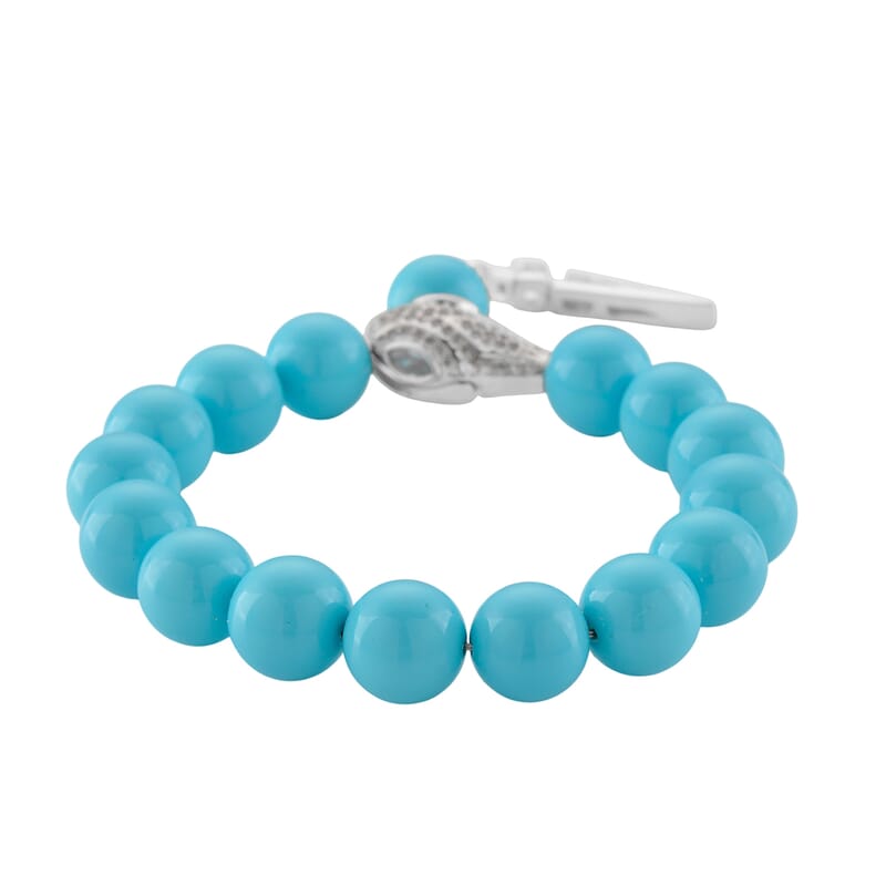Sleeping Beauty Color Shell Pearl and Simulated Diamond Bracelet in Silvertone (8.00 In)