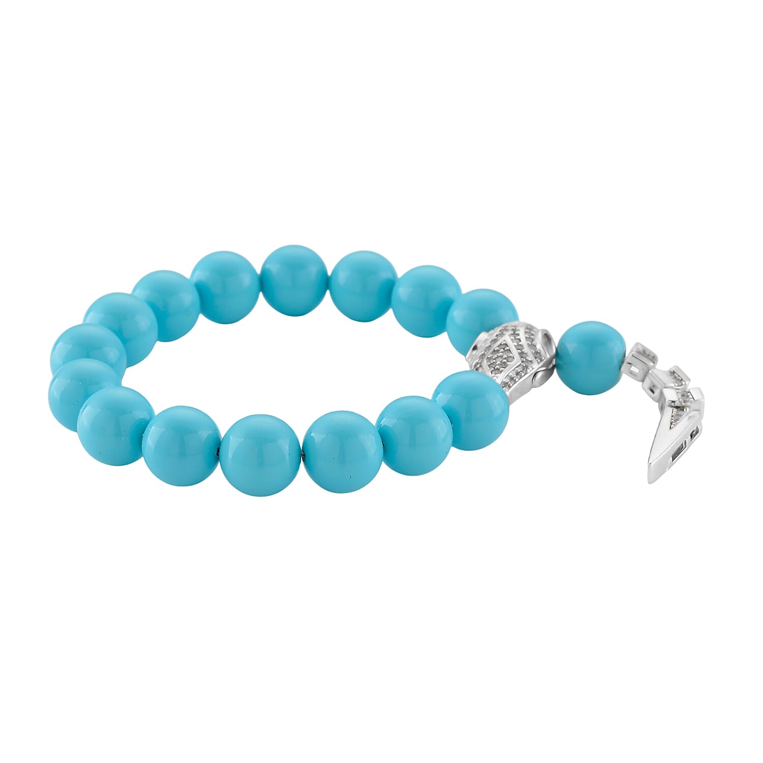 Sleeping Beauty Color Shell Pearl and Simulated Diamond Bracelet in Silvertone (8.00 In)