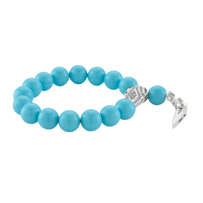 Sleeping Beauty Color Shell Pearl and Simulated Diamond Bracelet in Silvertone (8.00 In)