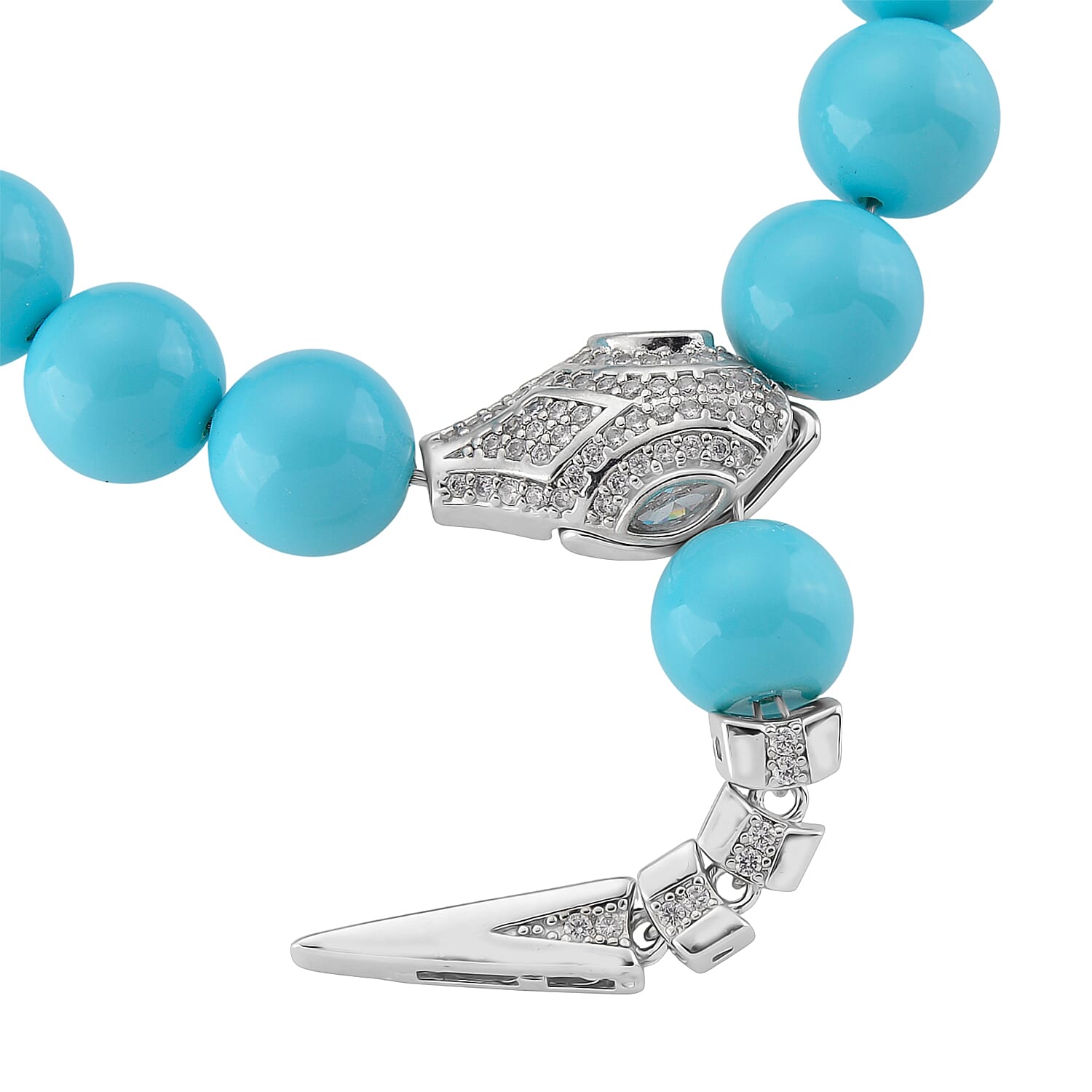 Sleeping Beauty Color Shell Pearl and Simulated Diamond Bracelet in Silvertone (8.00 In)