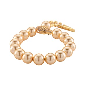 Golden Shell Pearl and Simulated Diamond Bracelet in Goldtone (7.00 In)