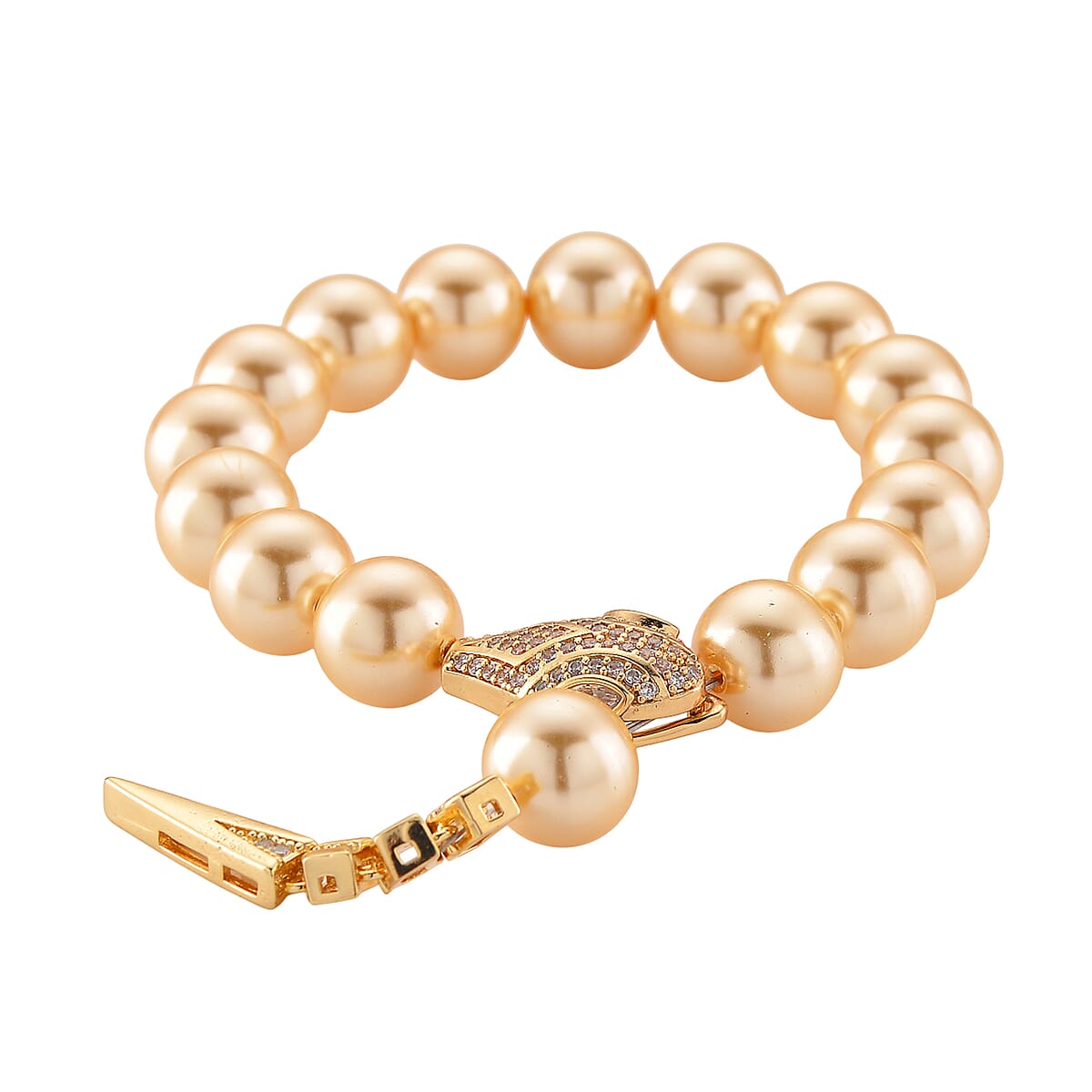 Golden Shell Pearl and Simulated Diamond Bracelet in Goldtone (7.00 In) image number 1