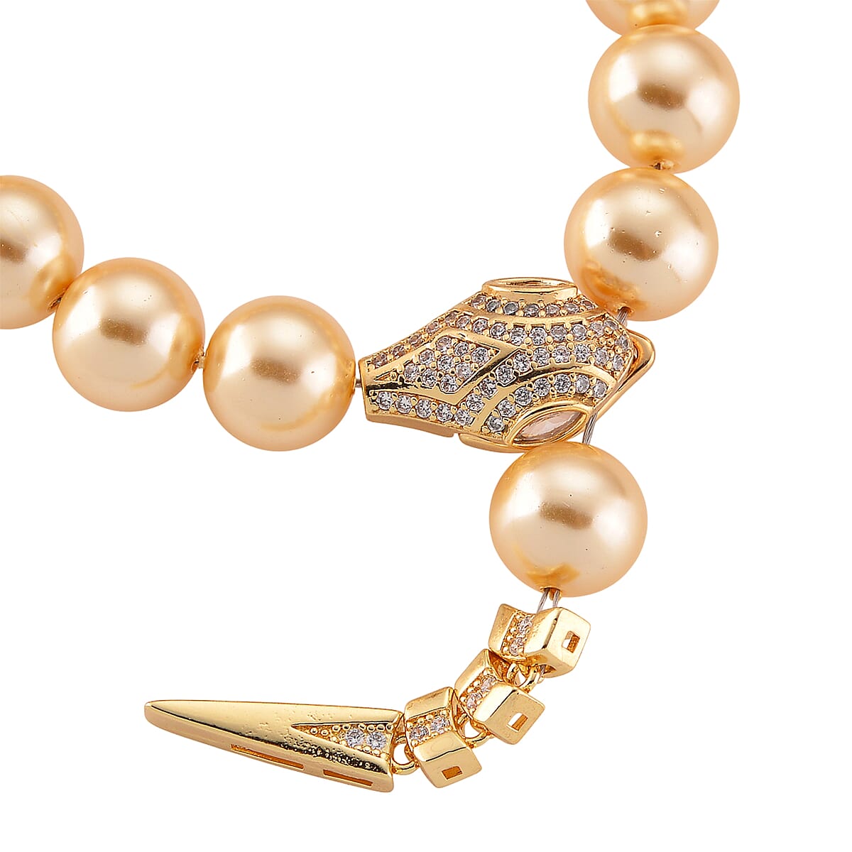 Golden Shell Pearl and Simulated Diamond Bracelet in Goldtone (7.50 In) image number 5