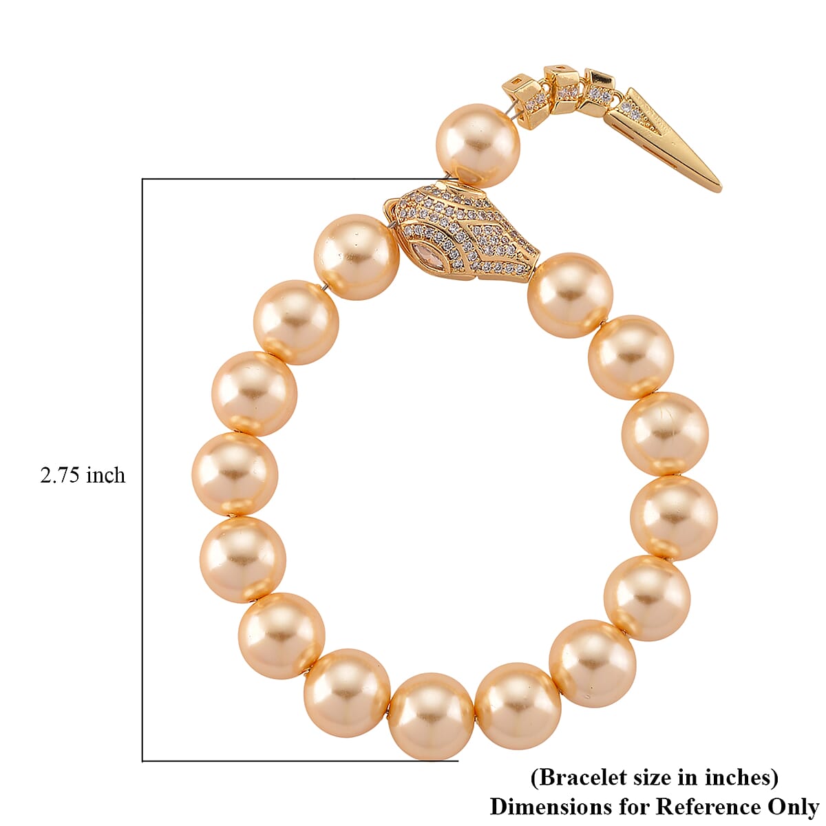 Golden Shell Pearl and Simulated Diamond Bracelet in Goldtone (8.00 In) image number 2