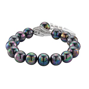 Peacock Color Shell Pearl and Simulated Diamond Bracelet in Silvertone (7.50 In)