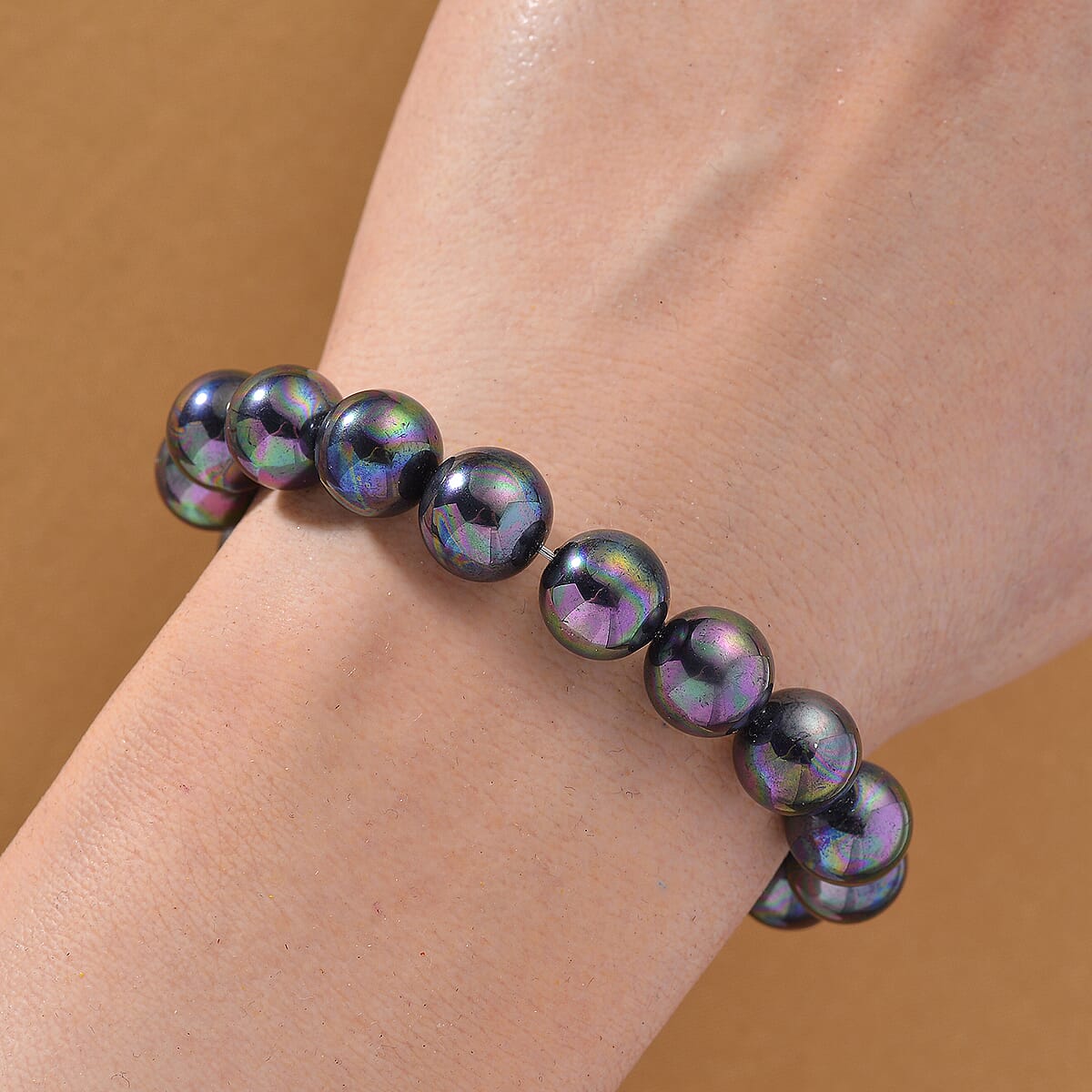 Peacock Color Shell Pearl and Simulated Diamond Bracelet in Silvertone (7.50 In) image number 1