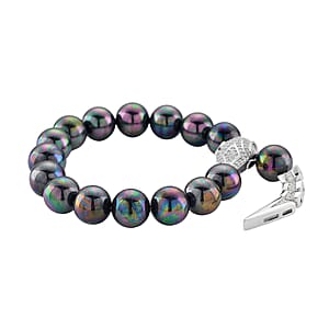 Peacock Color Shell Pearl and Simulated Diamond Bracelet in Silvertone (7.50 In)